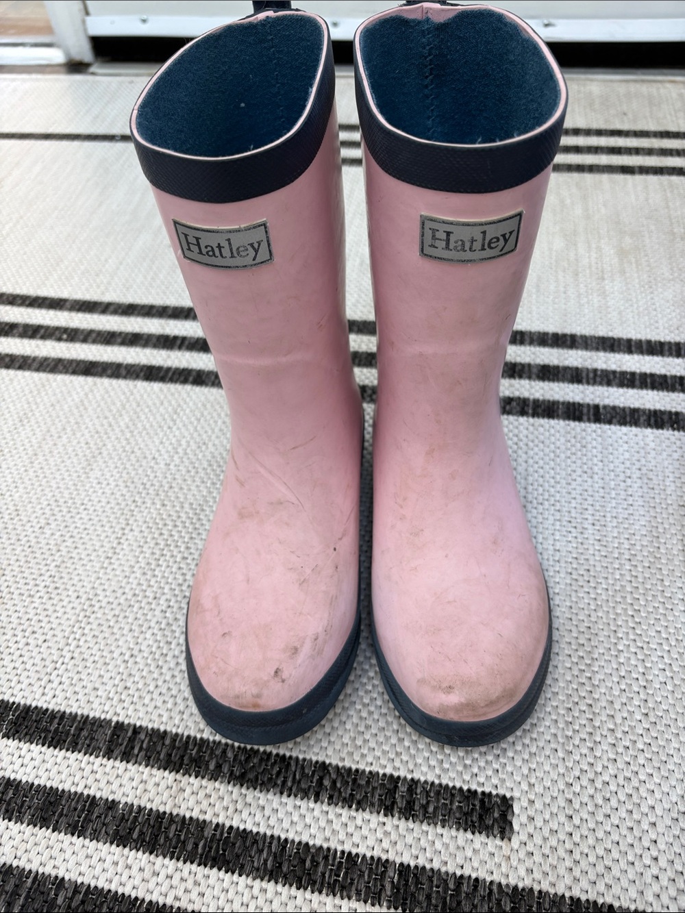 Hatley Pink Rain Boots with Navy Accents